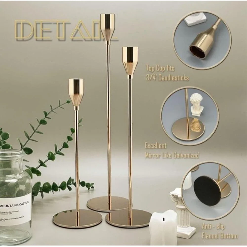 Set of 6 Metal Taper Candle Holders French Gold Vintage Modern Decorative NWT